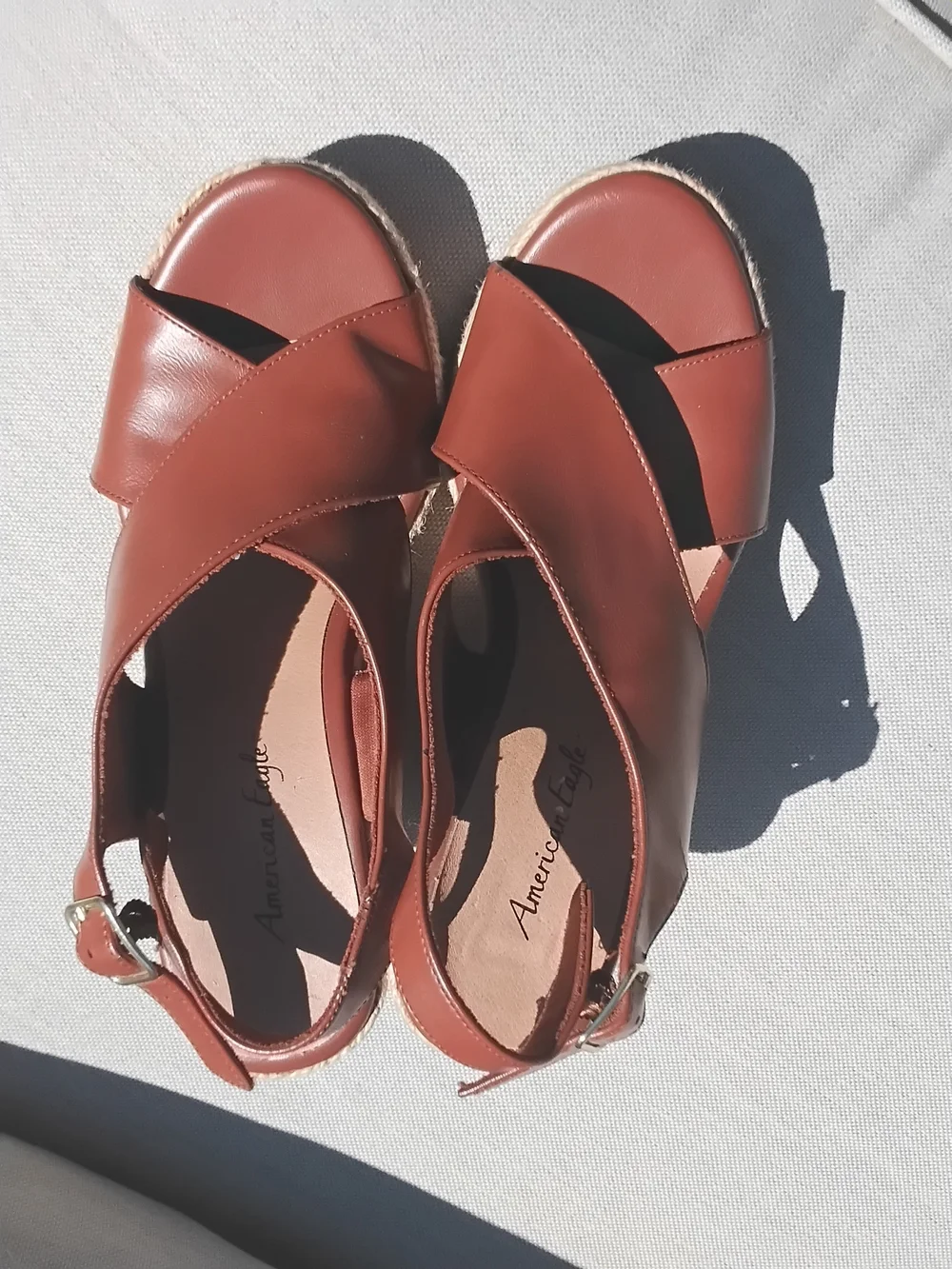American Apparel Tan Leather Wedge Espadrilles Size 7